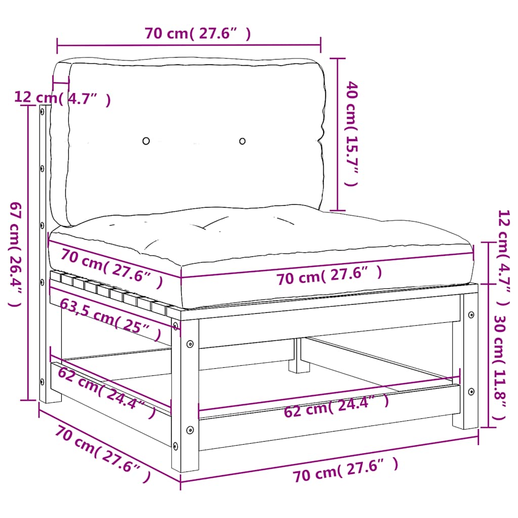 Gartensofas ohne Armlehnen mit Kissen 2 Stk. Kiefernholz