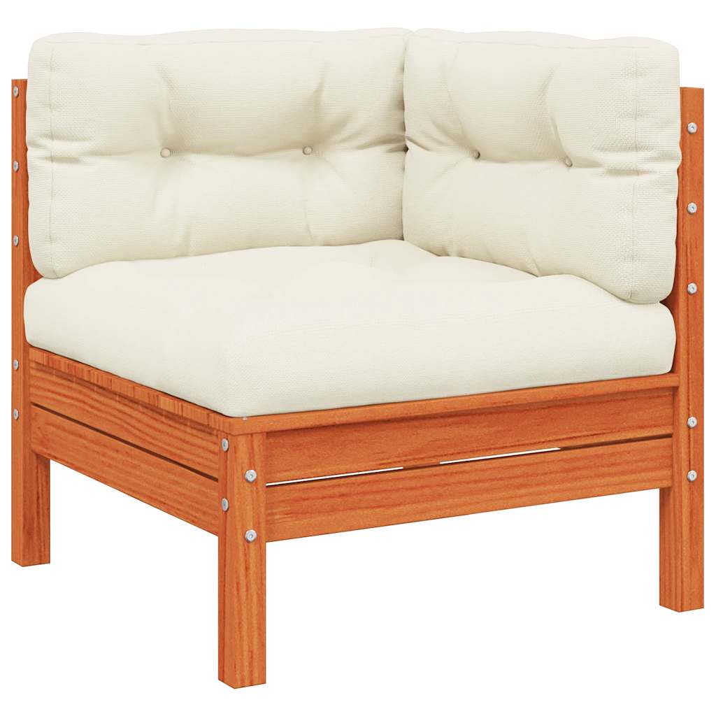 Garten-Ecksofa mit Kissen Wachsbraun Massivholz Kiefer