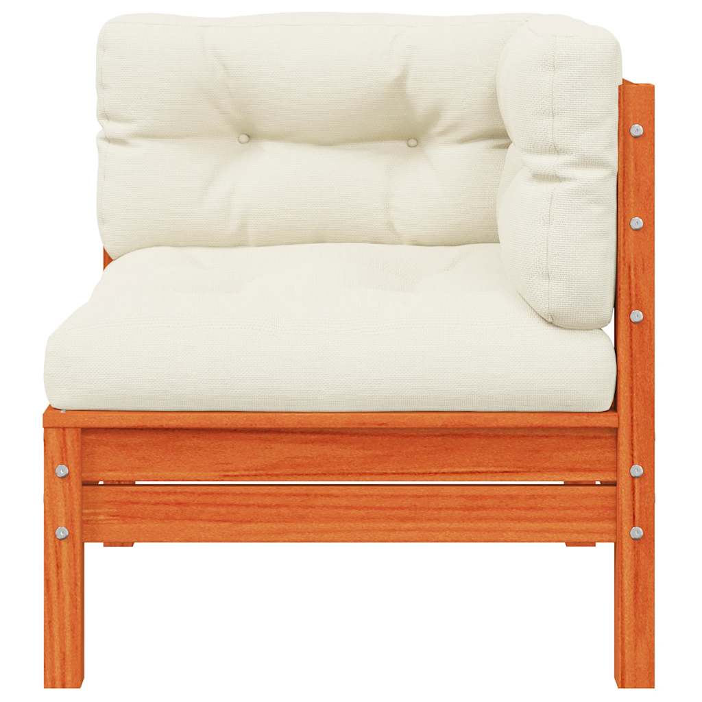 Garten-Ecksofa mit Kissen Wachsbraun Massivholz Kiefer