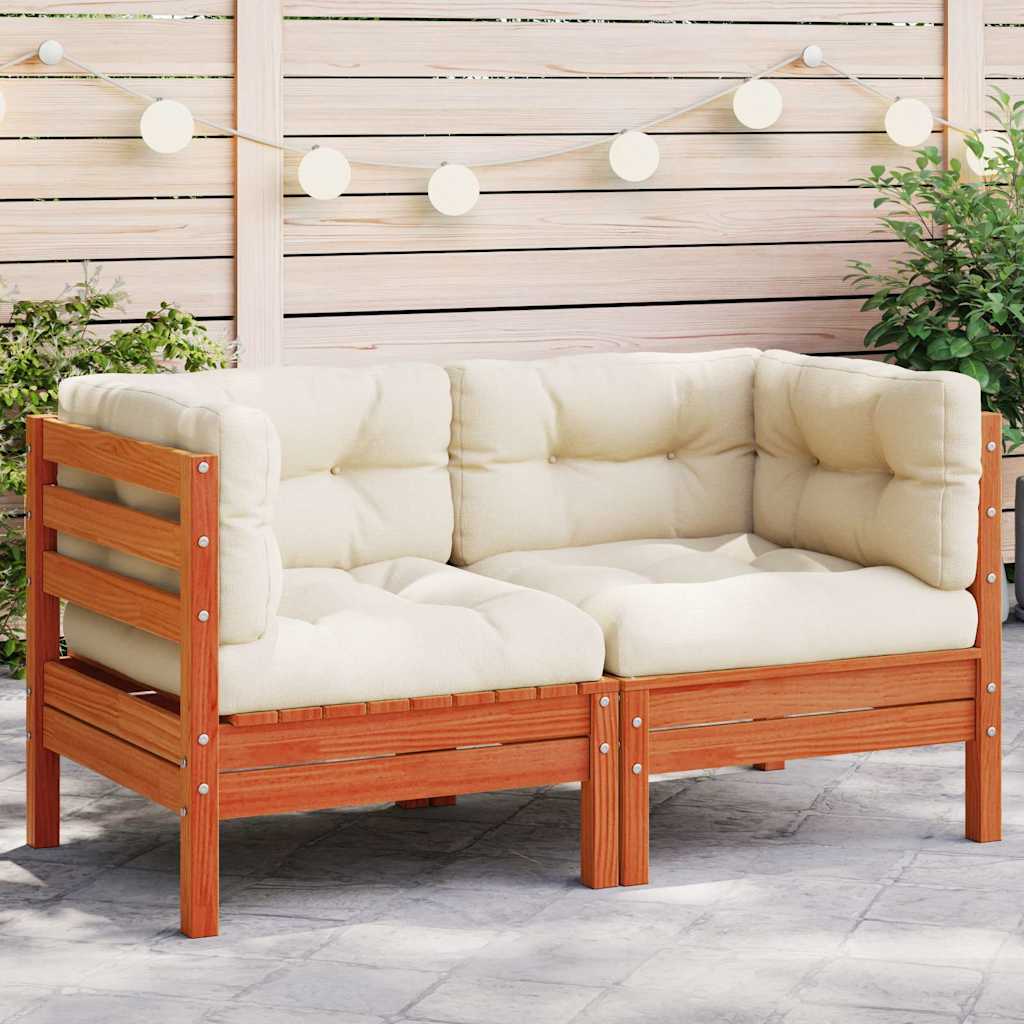 Garten-Ecksofa mit Kissen 2 Stk. Wachsbraun Massivholz Kiefer