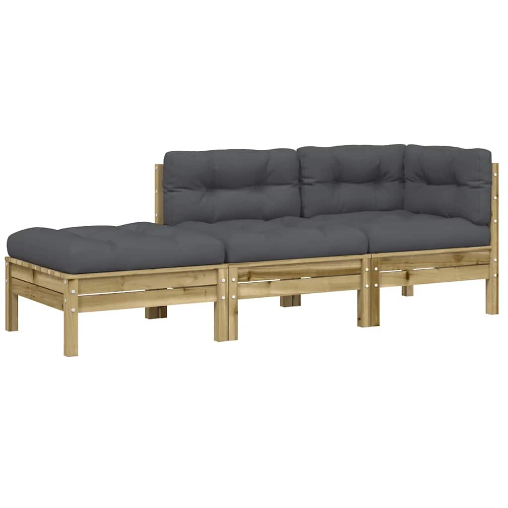 Gartensofa mit Kissen und Hocker 3-Sitzer