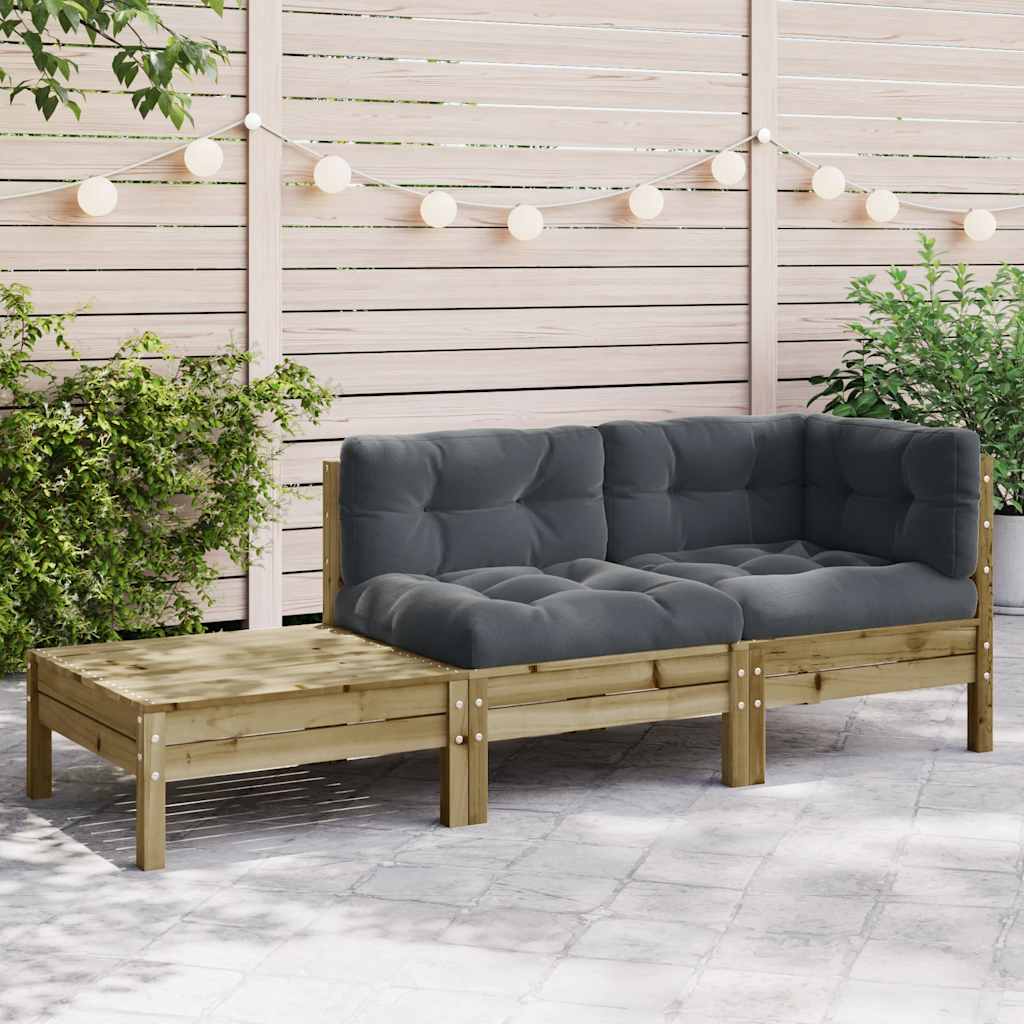 Gartensofa mit Kissen und Fußhocker Kiefernholz Imprägniert