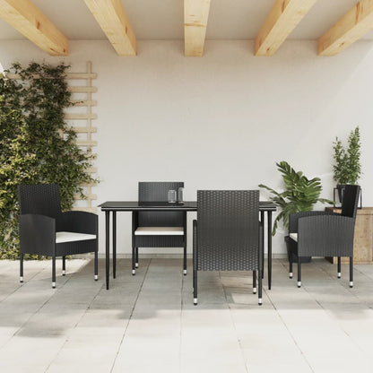 5-tlg. Garten-Essgruppe Schwarz Poly Rattan und Stahl