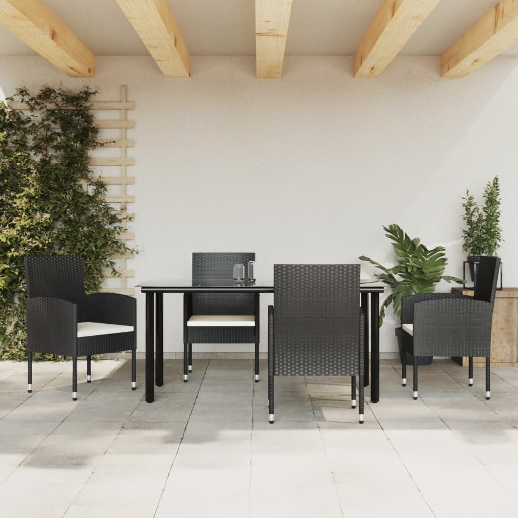 5-tlg. Garten-Essgruppe Schwarz Poly Rattan und Stahl