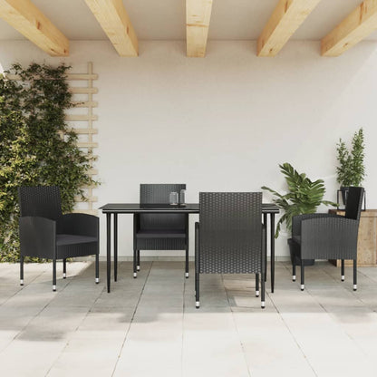 5-tlg. Garten-Essgruppe Schwarz Poly Rattan und Stahl
