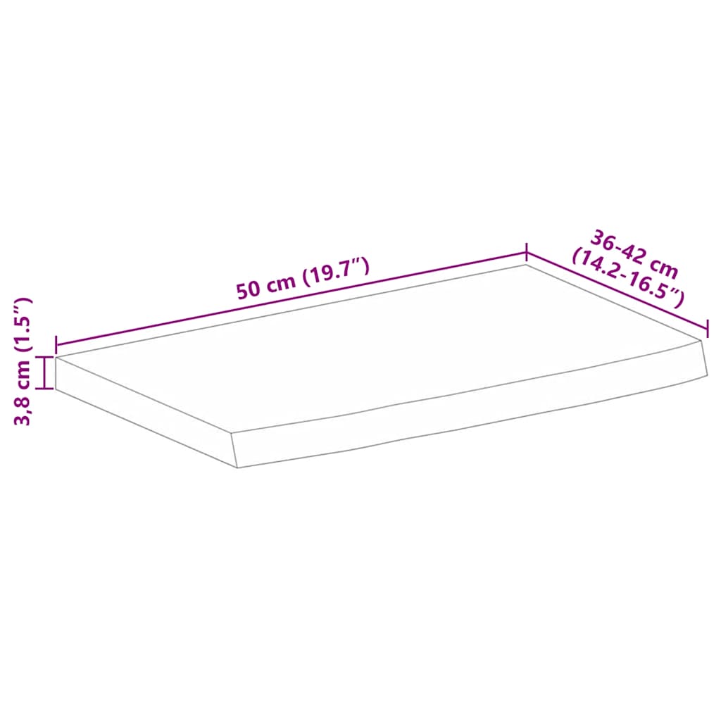 Tischplatte 50x40x3,8 cm Baumkante Massivholz Raues Mangoholz