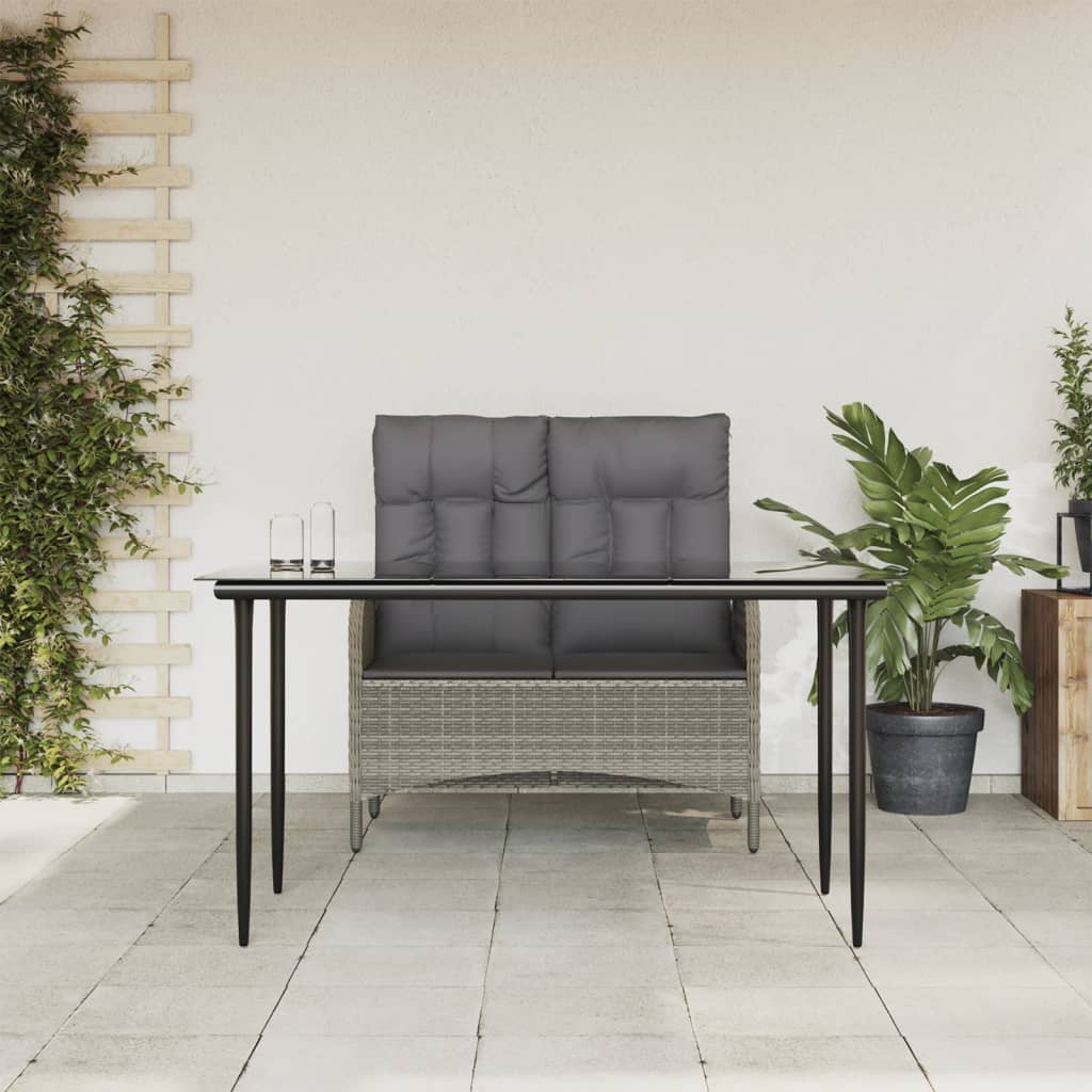 2-tlg. Garten-Essgruppe mit Kissen Grau Poly Rattan