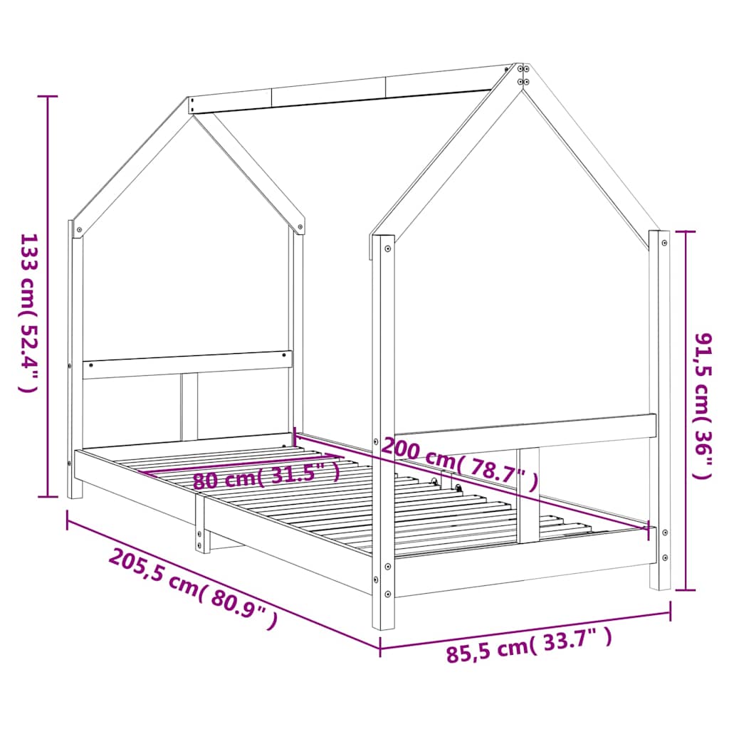 Kinderbett 80x200 cm Massivholz Kiefer