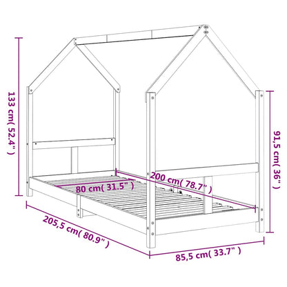 Kinderbett 80x200 cm Massivholz Kiefer