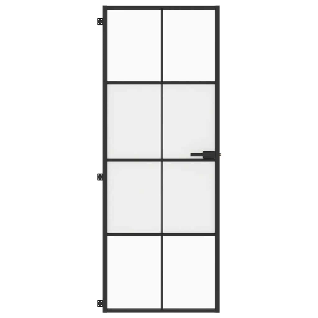 Innentür Schlank Schwarz 76x201,5 cm Hartglas und Aluminium