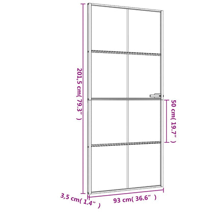 Innentür Schlank Schwarz 93x201,5 cm Hartglas & Aluminium