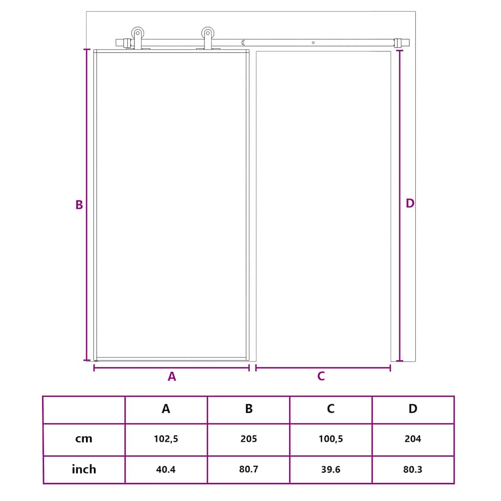 Schiebetür Schwarz 102,5x205 cm Hartglas und Aluminium