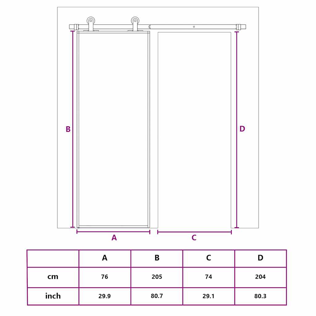 Schiebetür Schwarz 76x205 cm Hartglas und Aluminium