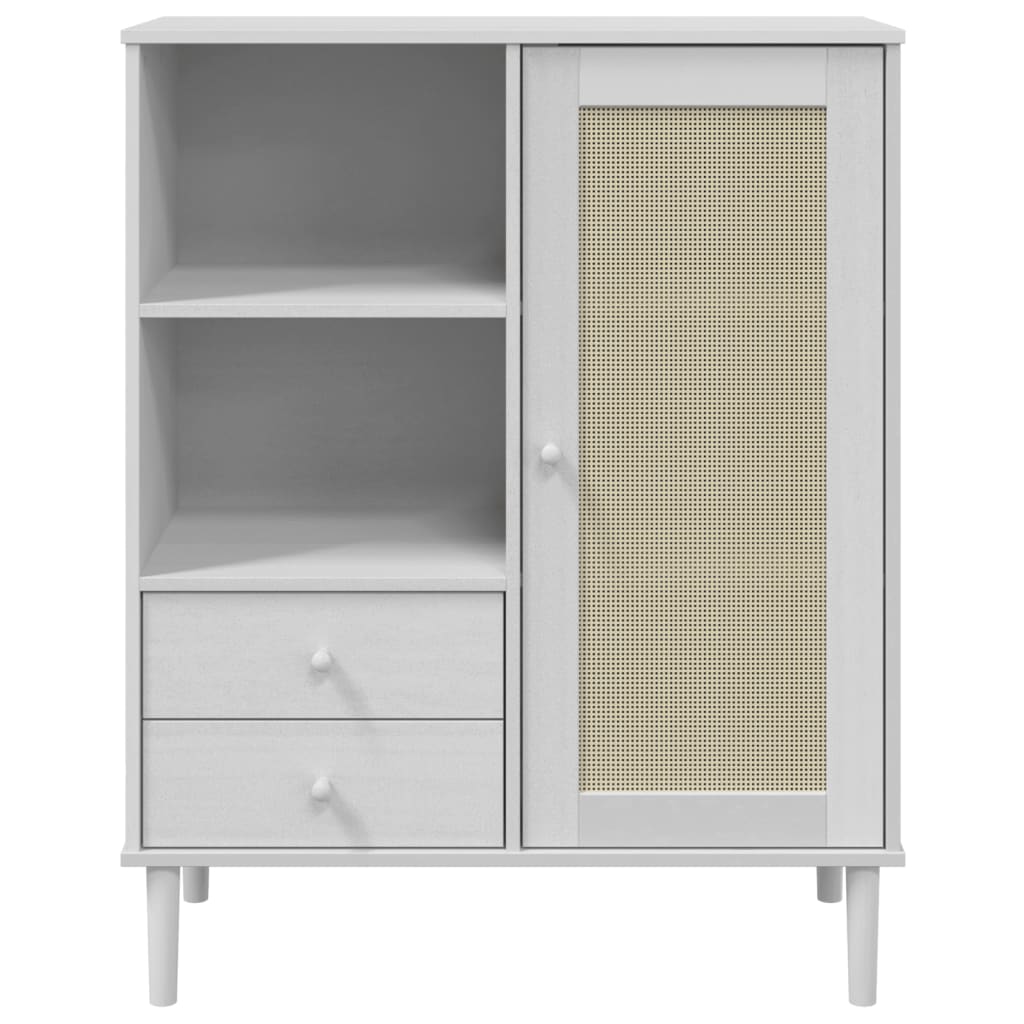 Highboard SENJA Rattan-Optik Weiß 90x40x112 cm Kiefernholz