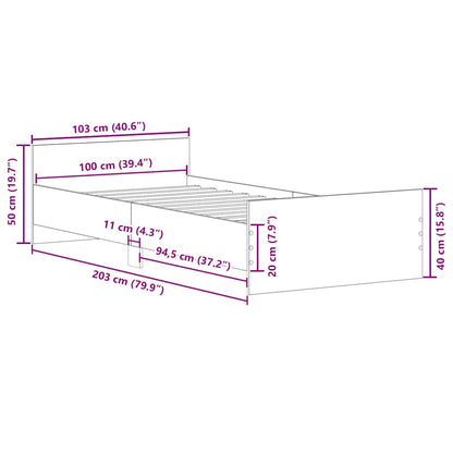 Bettgestell Grau Sonoma 100x200 cm Holzwerkstoff