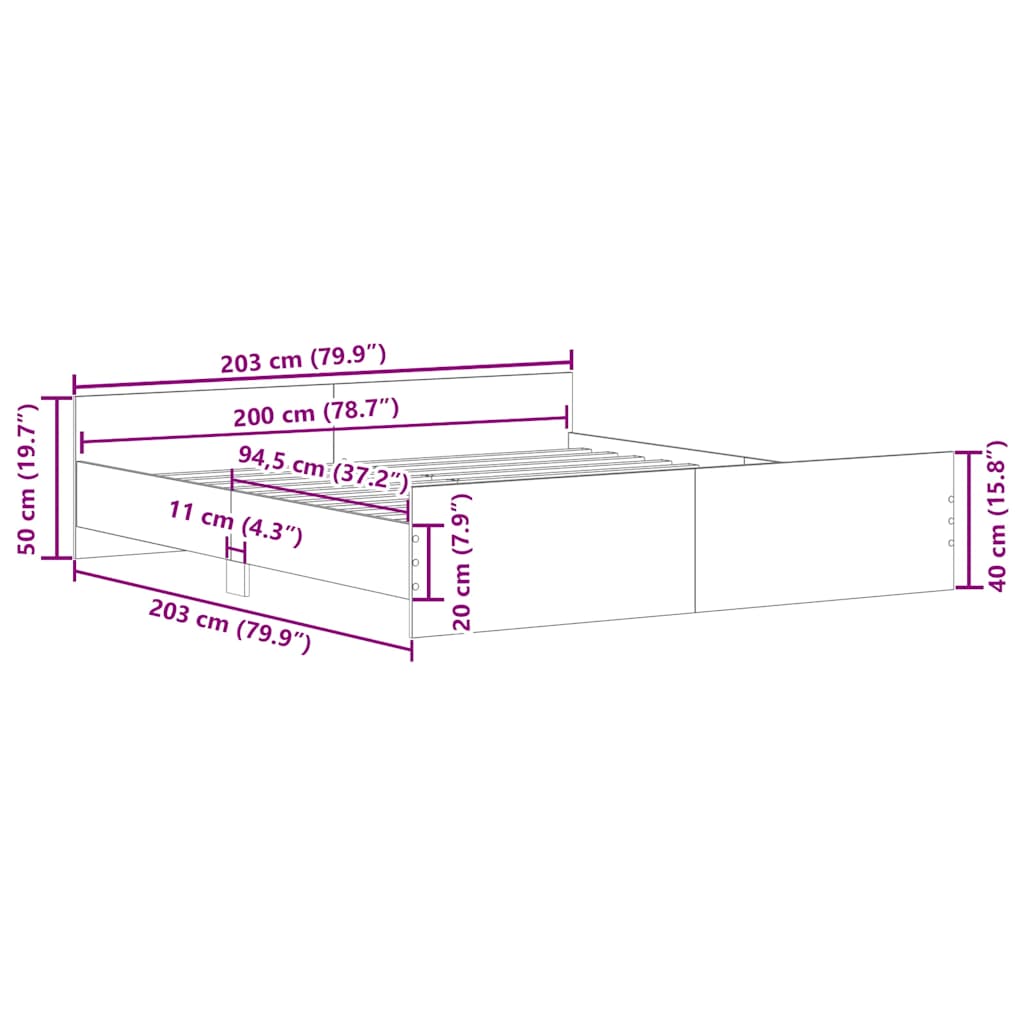 Bettgestell mit Kopf- und Fußteil Schwarz 200x200 cm