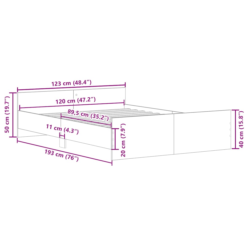 Bettgestell mit Kopf- und Fußteil Sonoma-Eiche 120x190 cm