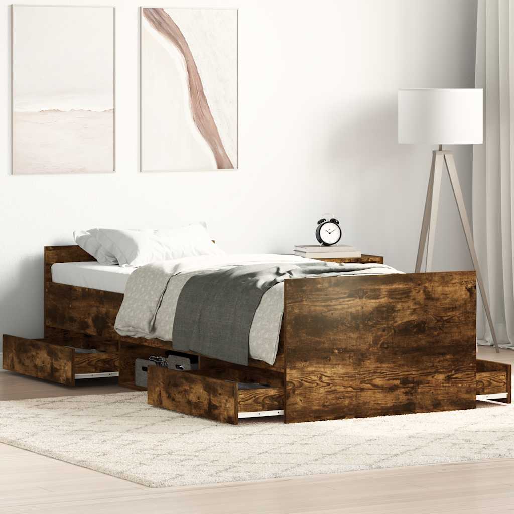 Bettgestell mit Kopf- und Fußteil Räuchereiche 90x190 cm