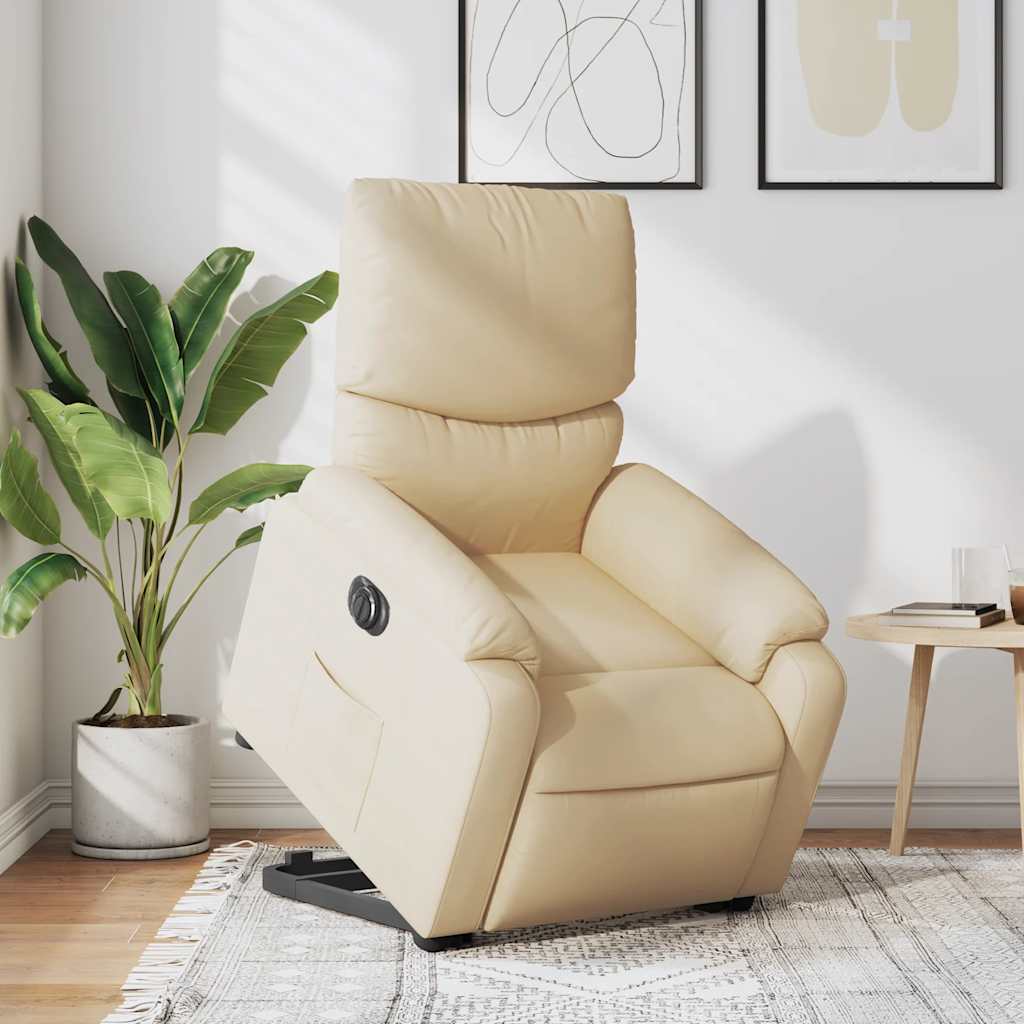 Relaxsessel mit Aufstehhilfe Elektrisch Creme Stoff