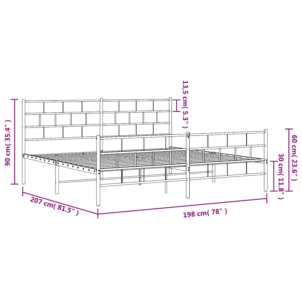 Bettgestell mit Kopf- und Fußteil Metall Weiß 193x203 cm