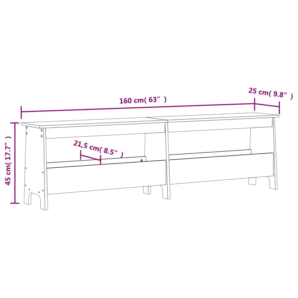 Flurbank 160 x 28 x 45 cm Massivholz Kiefer