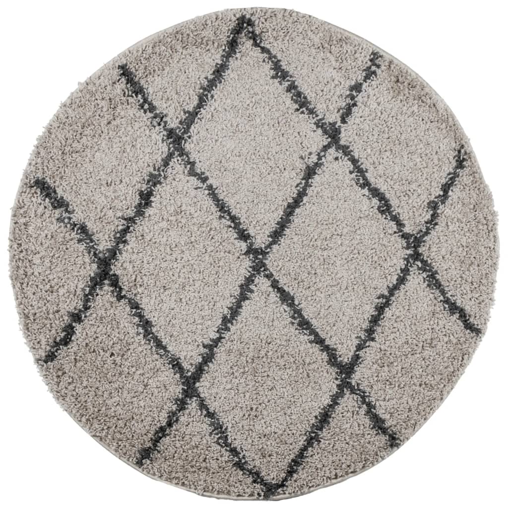 Shaggy-Teppich PAMPLONA Hochflor Modern Beige Anthrazit Ø 80 cm