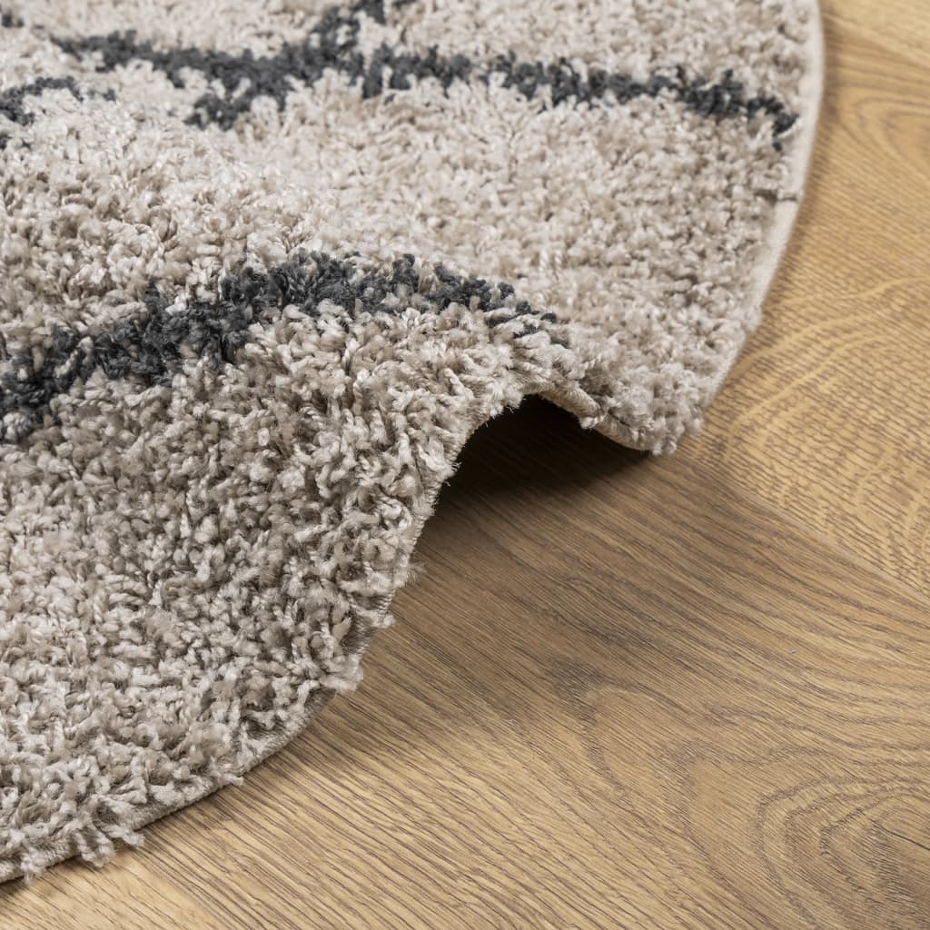 Shaggy-Teppich PAMPLONA Hochflor Modern Beige Anthrazit Ø 80 cm