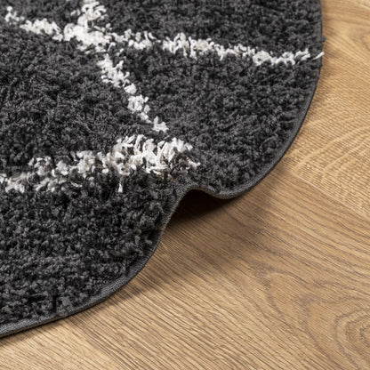 Shaggy-Teppich PAMPLONA Hochflor Modern Schwarz Creme Ø 80 cm