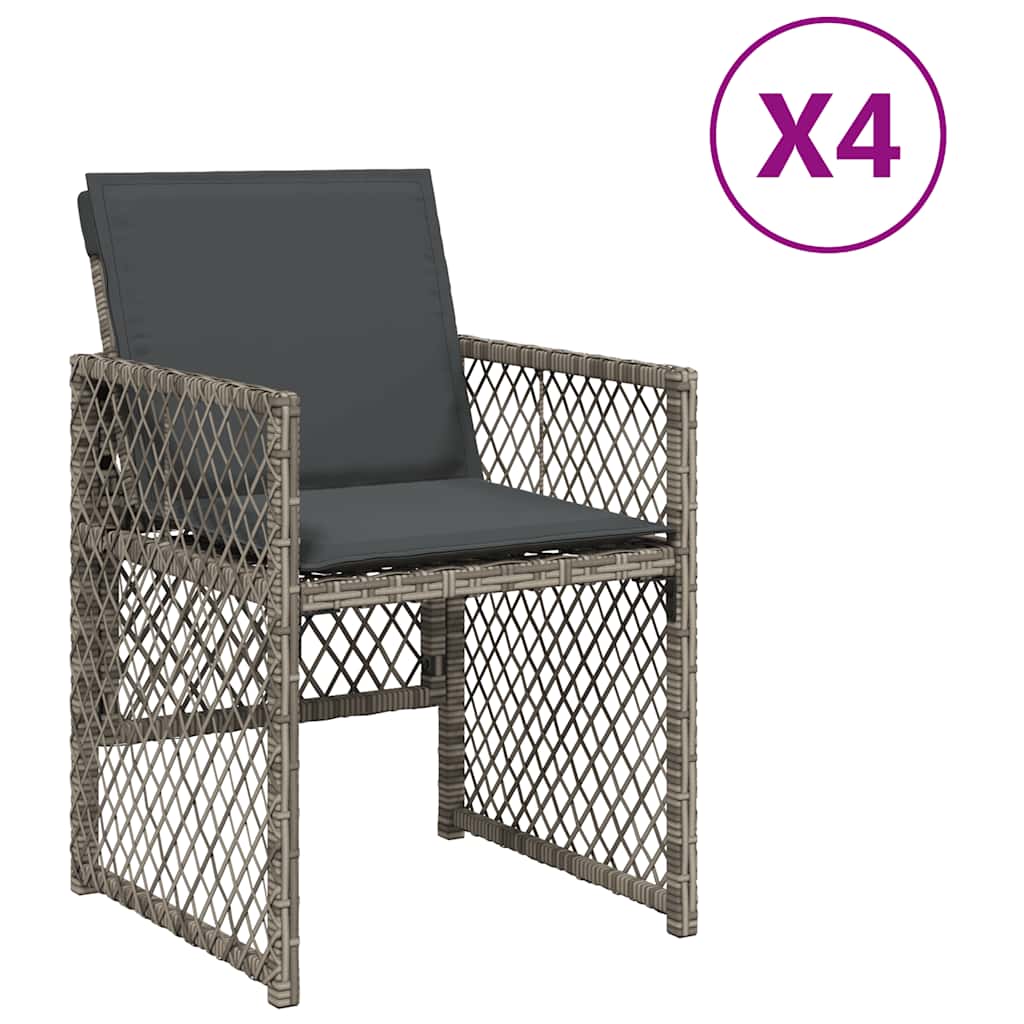 Gartenstühle mit Kissen 4 Stk. Grau Poly Rattan