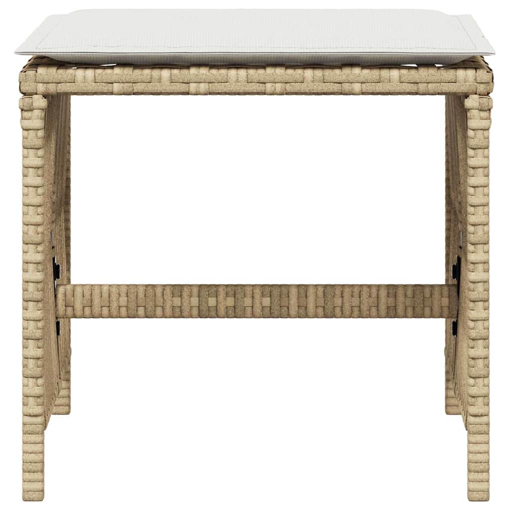 Gartenhocker mit Kissen 4 Stk. Beige 41x41x36 cm Poly Rattan