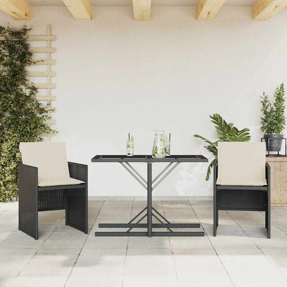 3-tlg. Bistro-Set mit Kissen Schwarz Poly Rattan