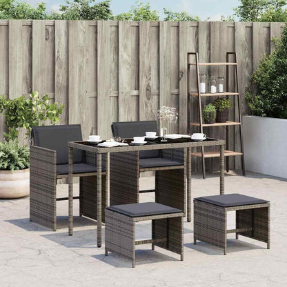 5-tlg. Garten-Essgruppe mit Kissen Grau Poly Rattan