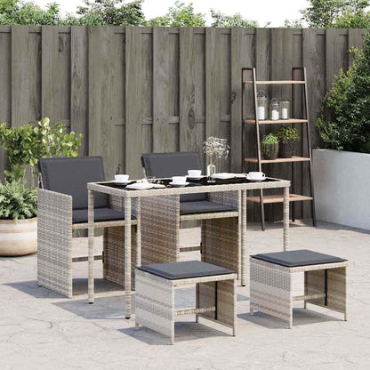 5-tlg. Garten-Essgruppe mit Kissen Hellgrau Poly Rattan
