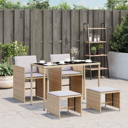 5-tlg. Garten-Essgruppe mit Kissen Beigemischung Poly Rattan