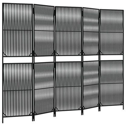Paravent 5-tlg. Schwarz Poly Rattan