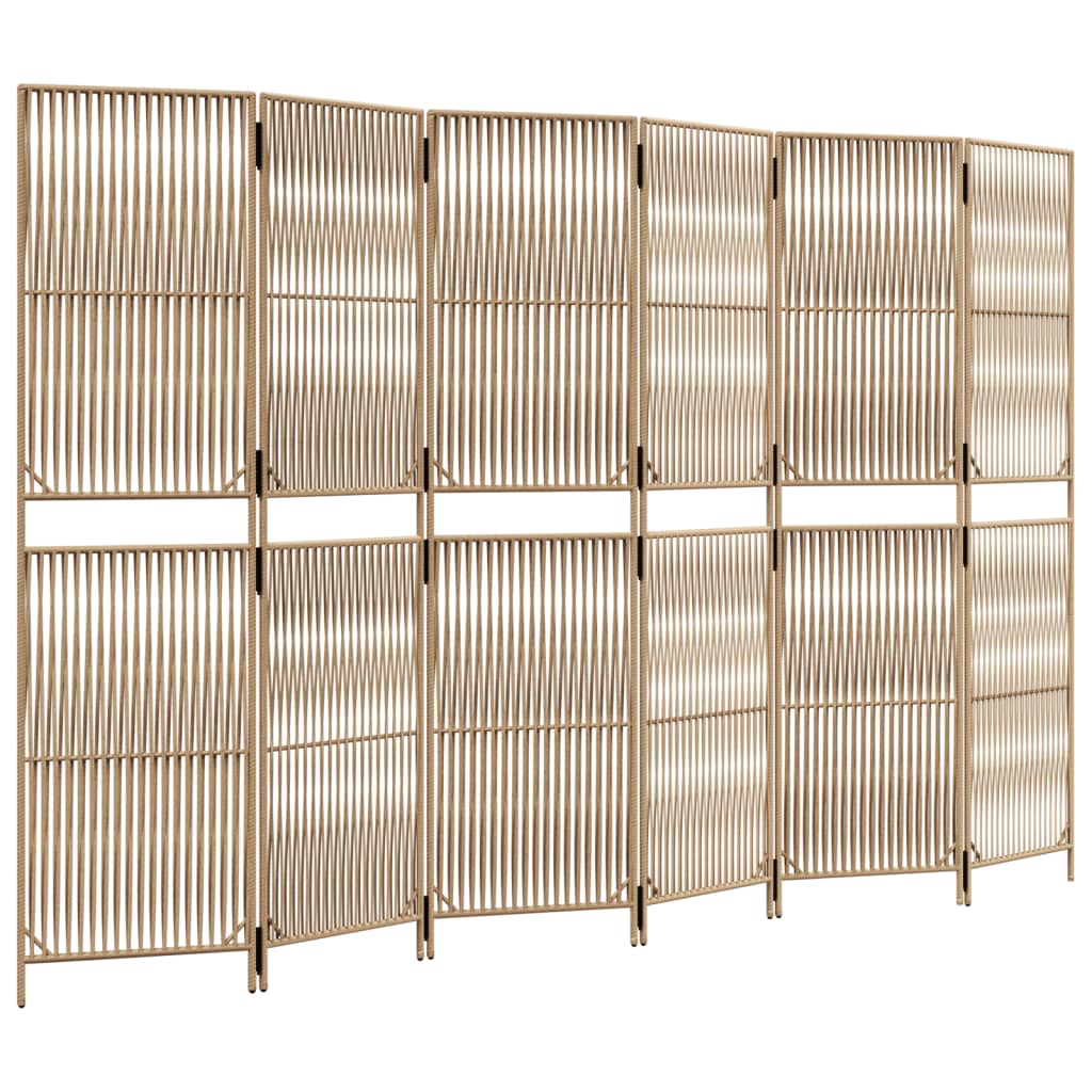 Paravent 6-tlg. Beige Poly Rattan