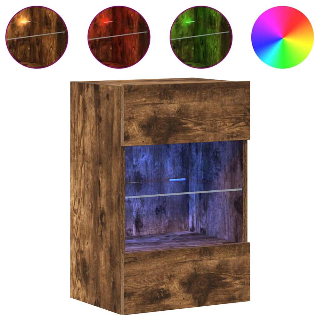 Wandschränke mit LED-Leuchten für TV 2 Stk. Räuchereiche