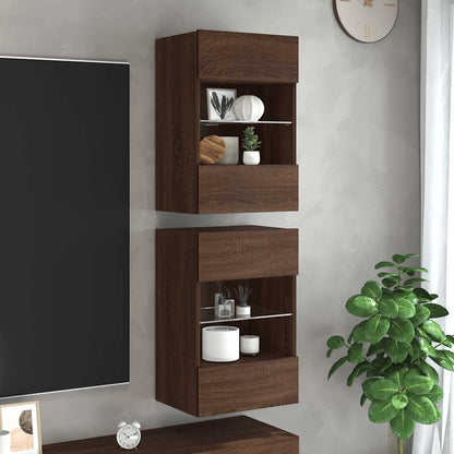 Wandschränke mit LED-Leuchten für TV 2 Stk. Braun Eichen-Optik