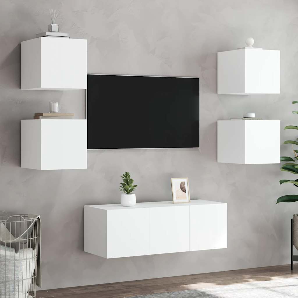 TV-Wandschrank mit LED-Leuchten Weiß 30,5x35x30 cm
