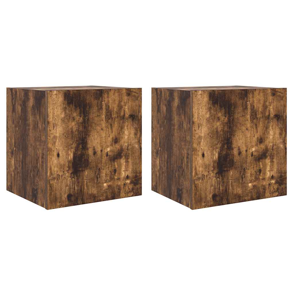 TV-Wandschränke mit LED-Leuchten 2 Stk. Räuchereiche