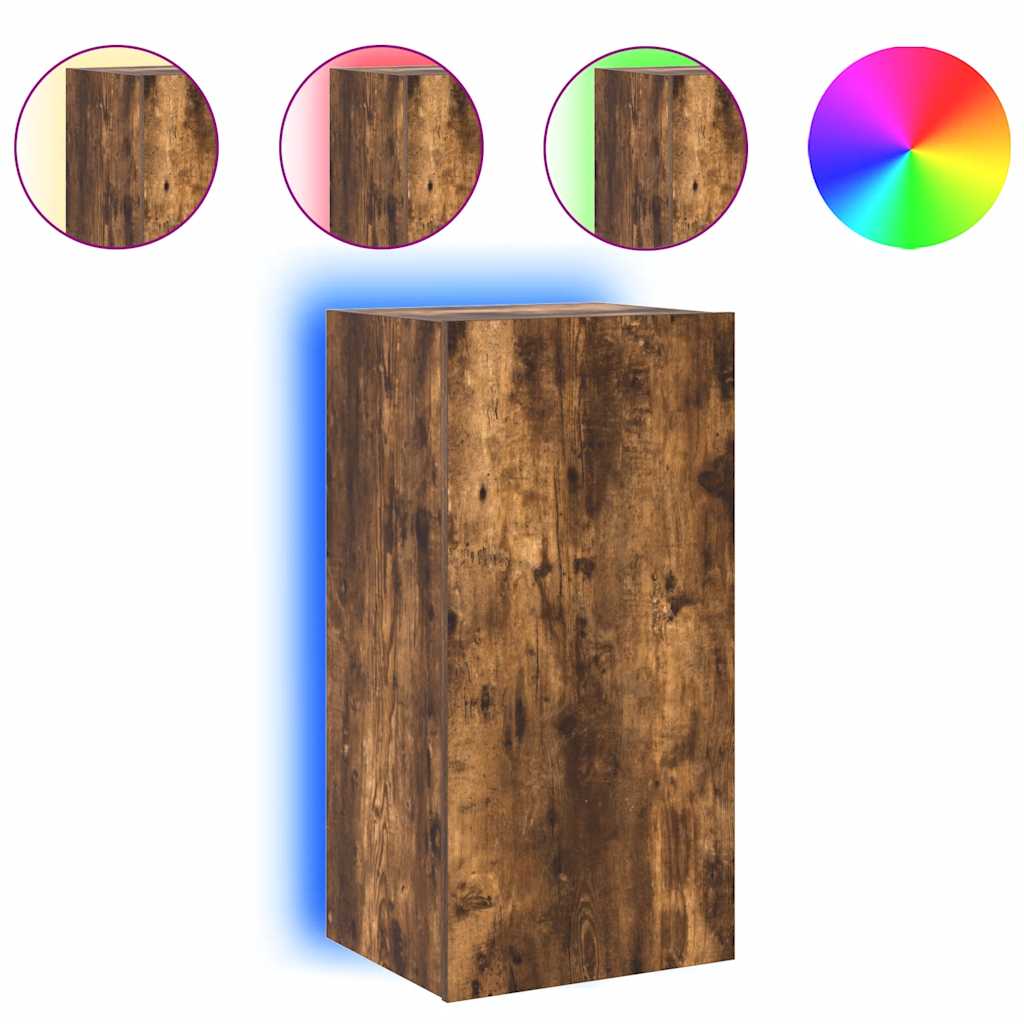 TV-Wandschrank mit LED-Leuchten Räuchereiche 40,5x35x80 cm