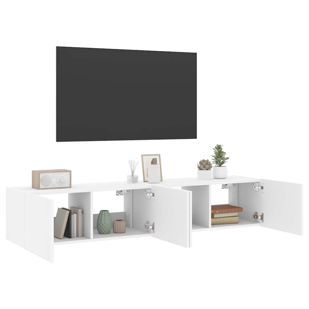 TV-Wandschränke mit LED-Leuchten 2 Stk. Weiß 80x35x31 cm