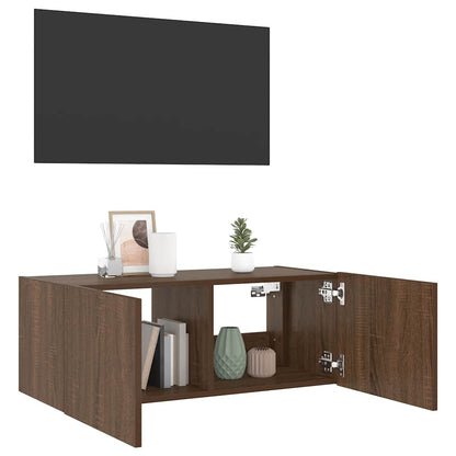 TV-Wandschrank mit LED-Leuchten Braun Eichen-Optik 80x35x31 cm