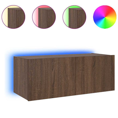 TV-Wandschrank mit LED-Leuchten Braun Eichen-Optik 80x35x31 cm