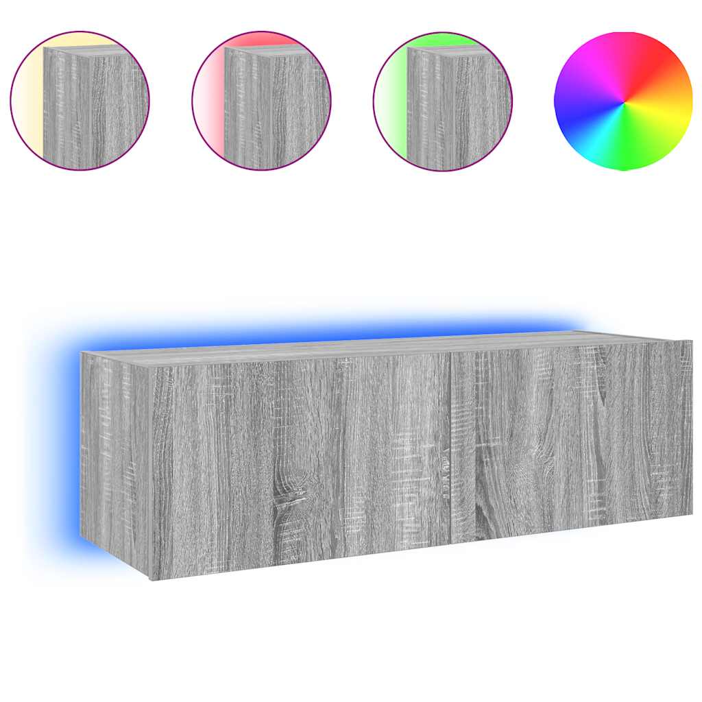 TV-Wandschrank mit LED-Leuchten Grau Sonoma 100x35x31 cm