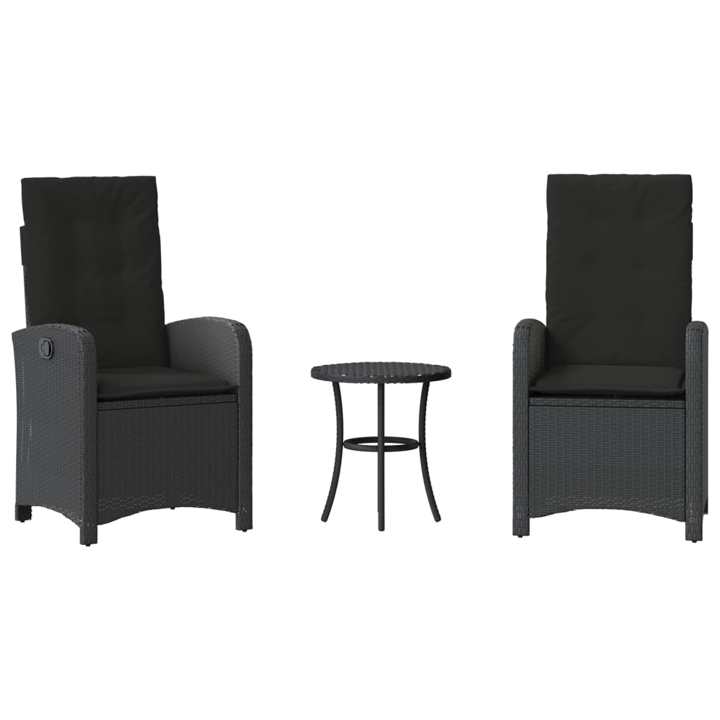 3-tlg. Bistro-Set mit Kissen Schwarz Poly Rattan