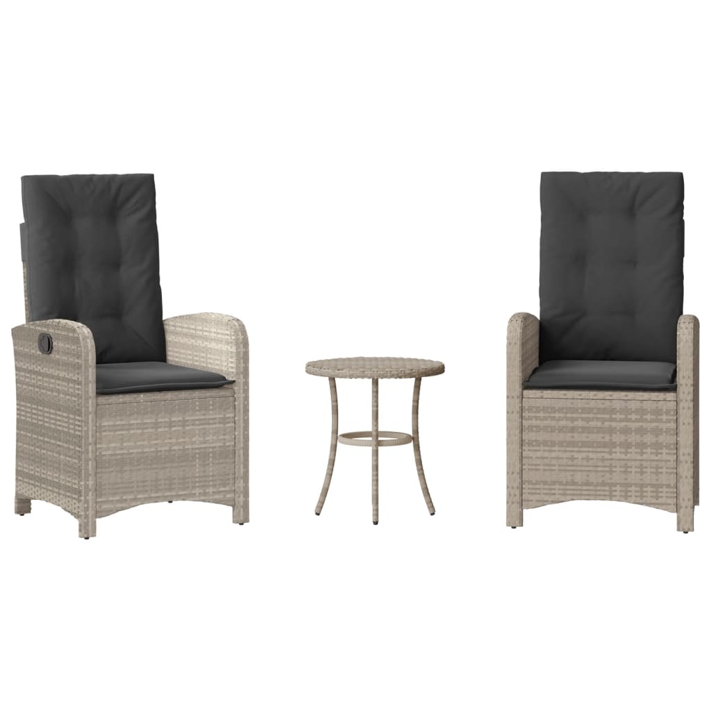 3-tlg. Bistro-Set mit Kissen Hellgrau Poly Rattan
