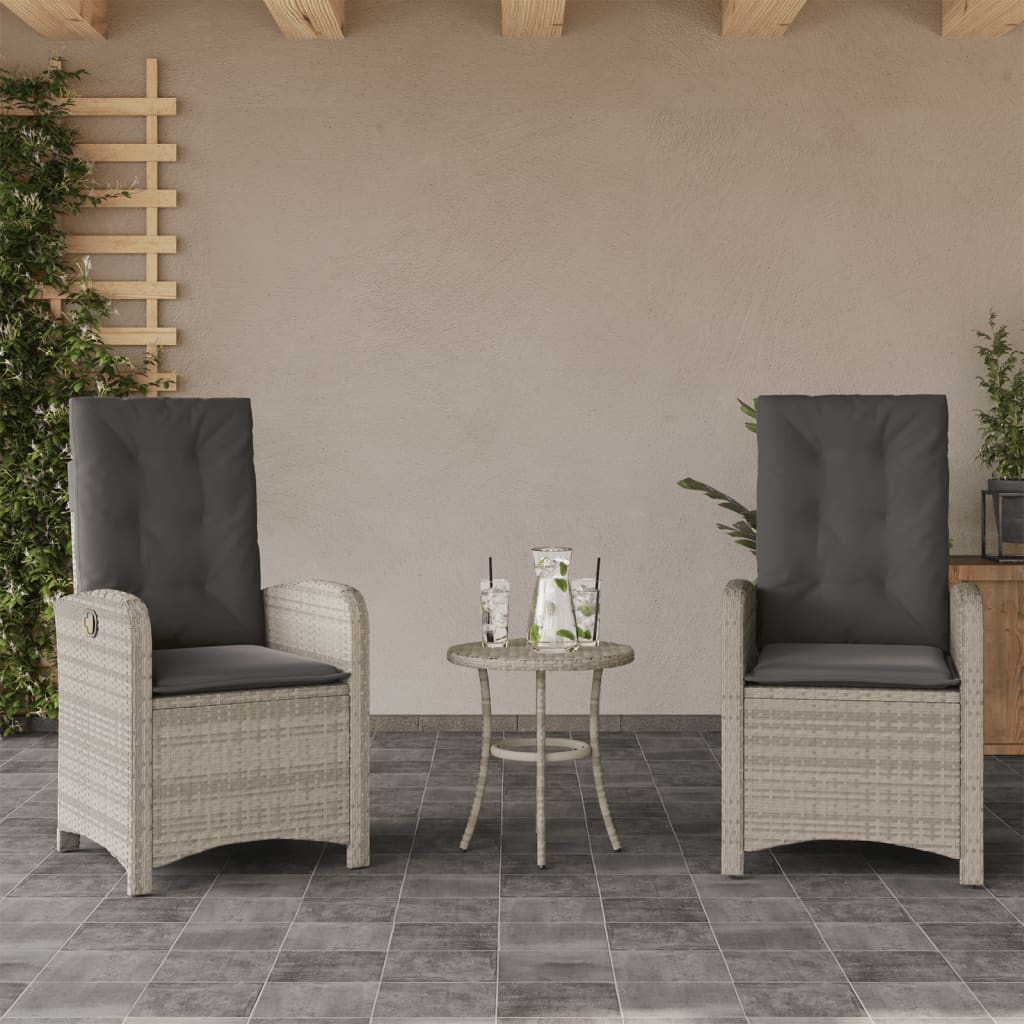 3-tlg. Bistro-Set mit Kissen Hellgrau Poly Rattan