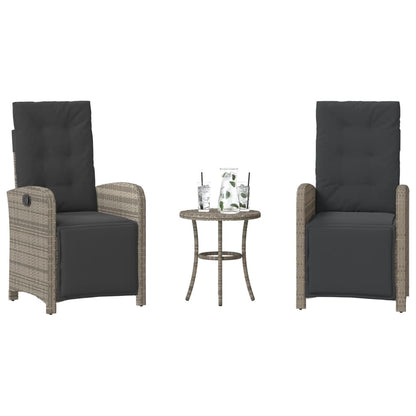 3-tlg. Bistro-Set mit Kissen Grau Poly Rattan