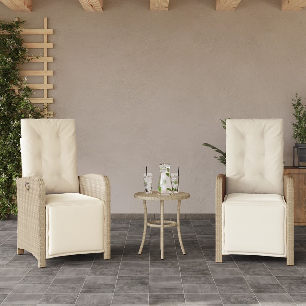 3-tlg. Bistro-Set mit Kissen Beige Poly Rattan